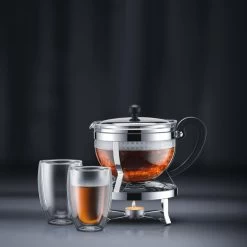 Bodum Tee-Kanne Chambord Set K11143-16, Glas, Mit Kunststoff-Sieb, Mit Stövchen, Glänzend, 1,3 L -Heimtextilien 0ee426ec99c25d51bb5db0603b29733a4de58b38 tee kanne bodum chambord set k11143 16 glas