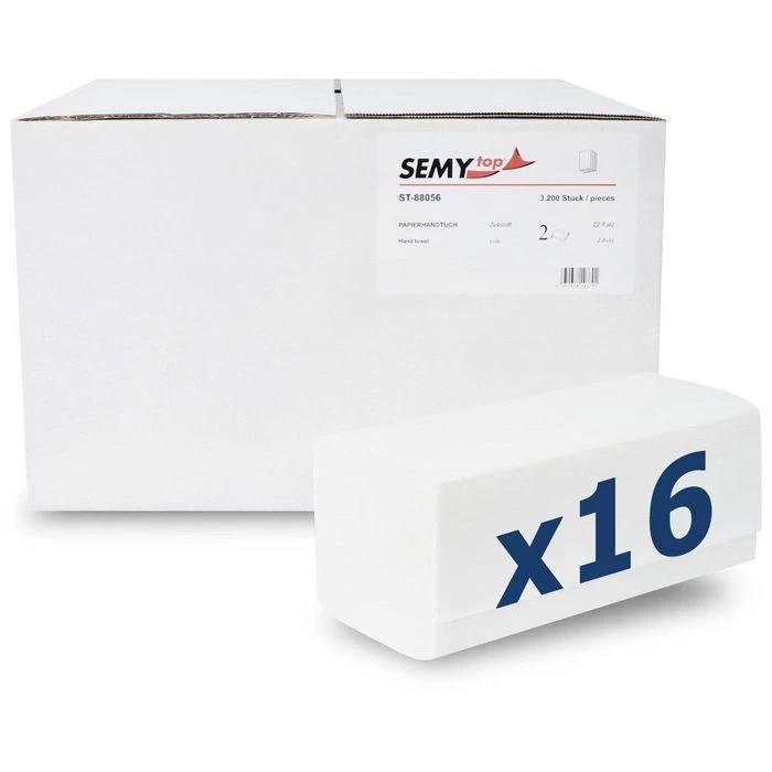 Semy-Top Papierhandtücher 2-lagig, Weiß, Zick-Zack-Falz, 24 X 21 Cm, 3200 Stück 3 Semy-Top Papierhandtücher 2-lagig, Weiß, Zick-Zack-Falz, 24 X 21 Cm, 3200 Stück