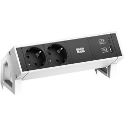 Bachmann Tischsteckdose 902.932 Desk 2 Weiß, 2-fach, 1x USB A, 1x USB C, GST18, Ohne Zuleitung
