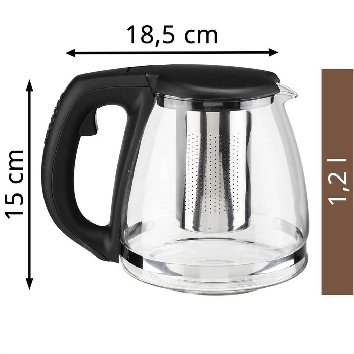 Böttcher-AG Tee-Kanne Glas / Kunststoff, Mit Edelstahl-Sieb, Transparent / Schwarz, 1,2 L 4 Böttcher-AG Tee-Kanne Glas / Kunststoff, Mit Edelstahl-Sieb, Transparent / Schwarz, 1,2 L – Bild 2
