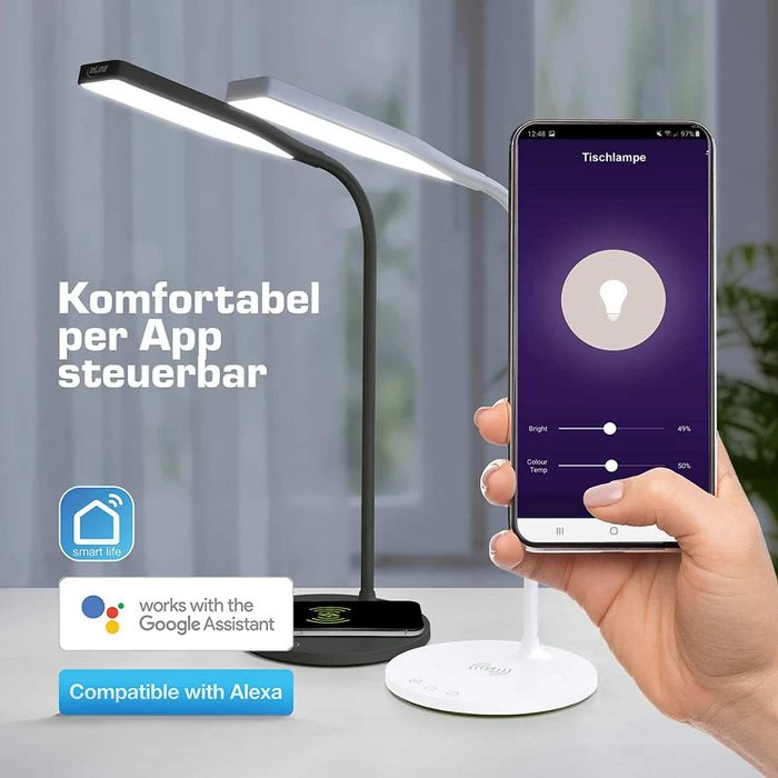 InLine Schreibtischlampe SmartHome Schwarz LED, Dimmbar, USB, QI-Ladegerät, App-fähig, Standfuß 4 InLine Schreibtischlampe SmartHome Schwarz LED, Dimmbar, USB, QI-Ladegerät, App-fähig, Standfuß – Bild 2