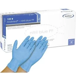 MaiMed Einmalhandschuhe Nitril Blue PF, Puderfrei, Chemikalienhandschuhe, Blau, 100 Stück, Gr. M